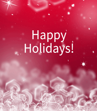 Winter theme graphic with snowflakes and Happy Holidays greeting