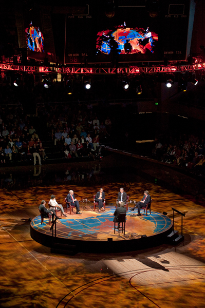 The Roundtable at Stanford was taped for broadcast in front of an audience at Maples Pavilion and webcast live as well.