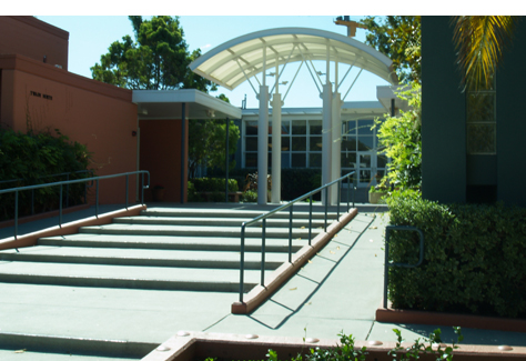 Entrance to Stern Hall has Ramp alongside Stairs