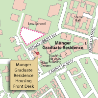 Campus Map Highlighting Munger Graduate Residence Housing Front Desk