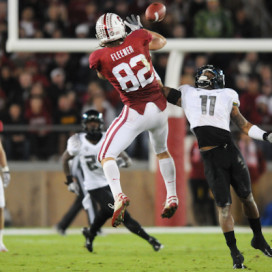 Redshirt senior Coby Fleener has seen his draft stock rise rapidly over the course of the season, as Fleener was one of the Cardinal’s most prolific threats this year with 10 of his 34 catches going for touchdowns. (LUIS AGUILAR/The Stanford Daily)