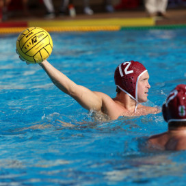 Junior Travis Noll (12) and the men's water polo team needs to defeat UC-Irvine and Long Beach State to avoid treading water in MPSF title race (LARRY GE/The Stanford Daily).