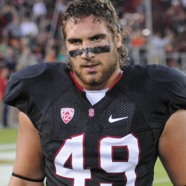 Fifth-year senior defensive end Ben Gardner (49) will miss the remainder of the season with a torn pectoral suffered against Oregon State. (SIMON WARBY/The Stanford Daily)