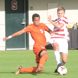 Junior forward Zach Batteer and freshman Jordan Morris have a combined total of 14 goals and 10 assists this year. (SEAN CHRISTOFFERSON/The Stanford Daily).