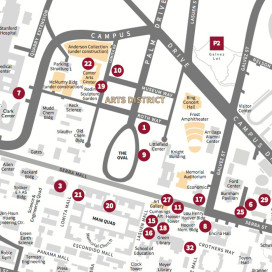 A map of notable arts centers and spaces on Stanford's campus. Courtesy of Stanford University.