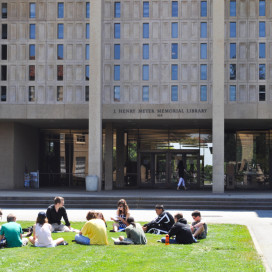 Students gather in a circle in front of Meyer Library on July 6, 2010.