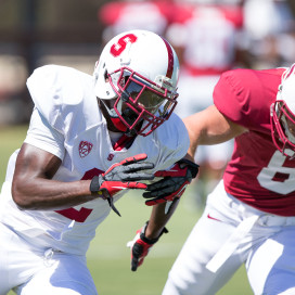 Senior corner Wayne Lyons (left) and the Stanford defense have posted a few straight impressive practices. (TRI NGUYEN/The Stanford Daily)