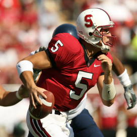 An injury to quarterback Trent Edwards '07 (above) helped bring about the demise of the Cardinal in their last meeting with UC Davis. (David Gonzales)