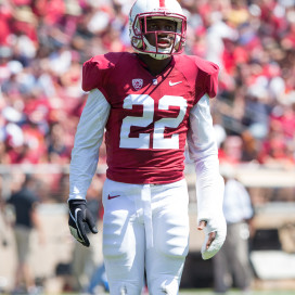 Fifth-year senior safety Kyle Olugbode (22) and the Stanford secondary must be prepared for a sporadic yet efficient Army passing game. (TRI NGUYEN/The Stanford Daily)