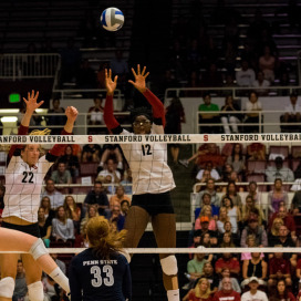 2012 and 2013 All-American Inky Ajanaku (center) still believes she can improve her game as a junior. Ajanaku is currently second in the nation in hitting percentage with a .488 mark.