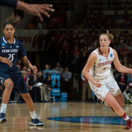 Senior Taylor Greenfield (right) was nicknamed "Tournament Taylor" by her teammates for her outstanding role in Stanford's Pac-12 Tournament title run. She and the Cardinal will look to secure another deep run in the NCAAs after a Final Four run last season. (DON FERIA/isiphotos.com)