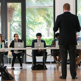 The ASSU Constitutional Council heard oral arguments Sunday afternoon in the Review v. SOCC case. (KEVIN HSU/The Stanford Daily).