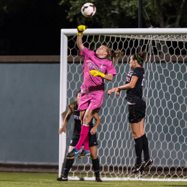 October 10, 2013: Jane Campbell makes a save during the Stanford vs UCLA women's soccer match in Stanford, California.  UCLA won 2-1 in double overtime.