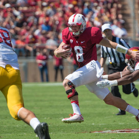 Kevin Hogan (above) led Stanford to two consecutive Rose Bowl appearances before struggling in 2014, during which the team achieved a 8-5 record. Now as a fifth-year senior, Hogan will have one last chance to return the program to the glory it has experienced in recent history. (MIKE KHEIR/The Stanford Daily)