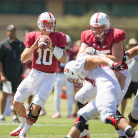 Kevin Hogan's ankle injury may give redshirt freshman quarterback Keller Chryst (left ) a chance to start on Friday against Oregon State. (SHIRLEY PEFLEY/stanfordphoto.com)