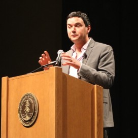 Thomas Piketty, a French economist, spoke Friday on growing inequality (STEFAN LACMANOVIC/The Stanford Daily).