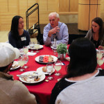 Roughly 200 students attended the OpenXChange Listening Dinner on Monday. At least one University administrator sat at each table to listen to students' concerns. (MARK McNEILL/The Stanford Daily)