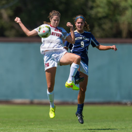 STANFORD, CA - SEPTEMBER 7, 2014:  Stephanie Amack  during Stanford's game against Notre Dame. The Cardinal and Irish played to a 0-0 draw after two 10-minute overtime periods.