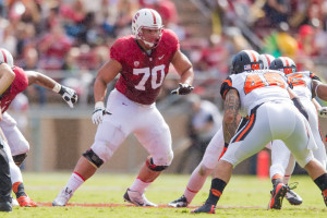 STANFORD, CA - OCTOBER 25, 2014:  Andrus Peat during Stanford's game against Oregon State. The Cardinal defeated the Beavers 38-14.