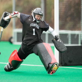 Senior goalie Dulcie Davies (above) boasts a .815 save percentage, third-best in the nation, going into this weekend's games against Pacific and Cal. The Cardinal previously played the Golden Bears this year in a 2-1 overtime defeat. (DAVID BERNAL/isiphotos.com)