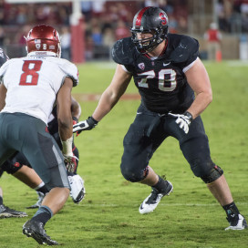This weekend, senior left tackle Kyle Murphy (right) and the Stanford offensive line will look to exploit a Washington State defense that gives up 5.06 yards per carry. (DAVID BERNAL/isiphotos.com)