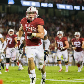 Christian McCaffrey (above) is Stanford's fifth-ever Heisman finalist, the others being Jim Plunkett, John Elway, Toby Gerhart and Andrew Luck. He is one of three finalists for this year, alongside Clemson's Deshaun Watson and Alabama's Derrick Henry. (ROGER CHEN/The Stanford Daily)