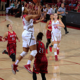 Junior Erica McCall (second from left) notched two double-doubles -- including a combined 33 points -- in Stanford's first two games of the season against UC Davis and Gonzaga. (BOB DREBIN/stanfordphoto.com)
