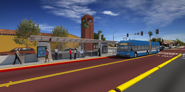 Rendering of Alum Rock/Santa Clara Bus Rapid Transit service at King Road station
