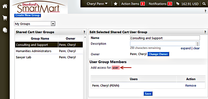 screen shot: user button to look up member by last name