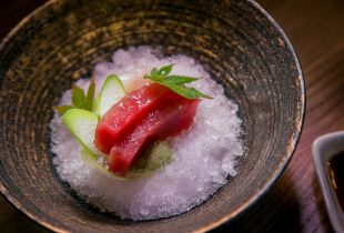 Sashimi with shaved ice and Japanese tuber at Kusakabe in San Francisco, Calif., is seen on Saturday, July 19th, 2014.