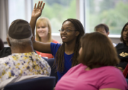 People at community meeting