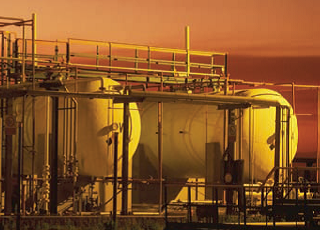 Large storage tanks at a chemical facility