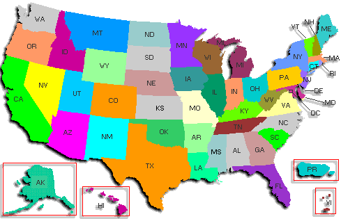 Map of the United States, the text version is below.