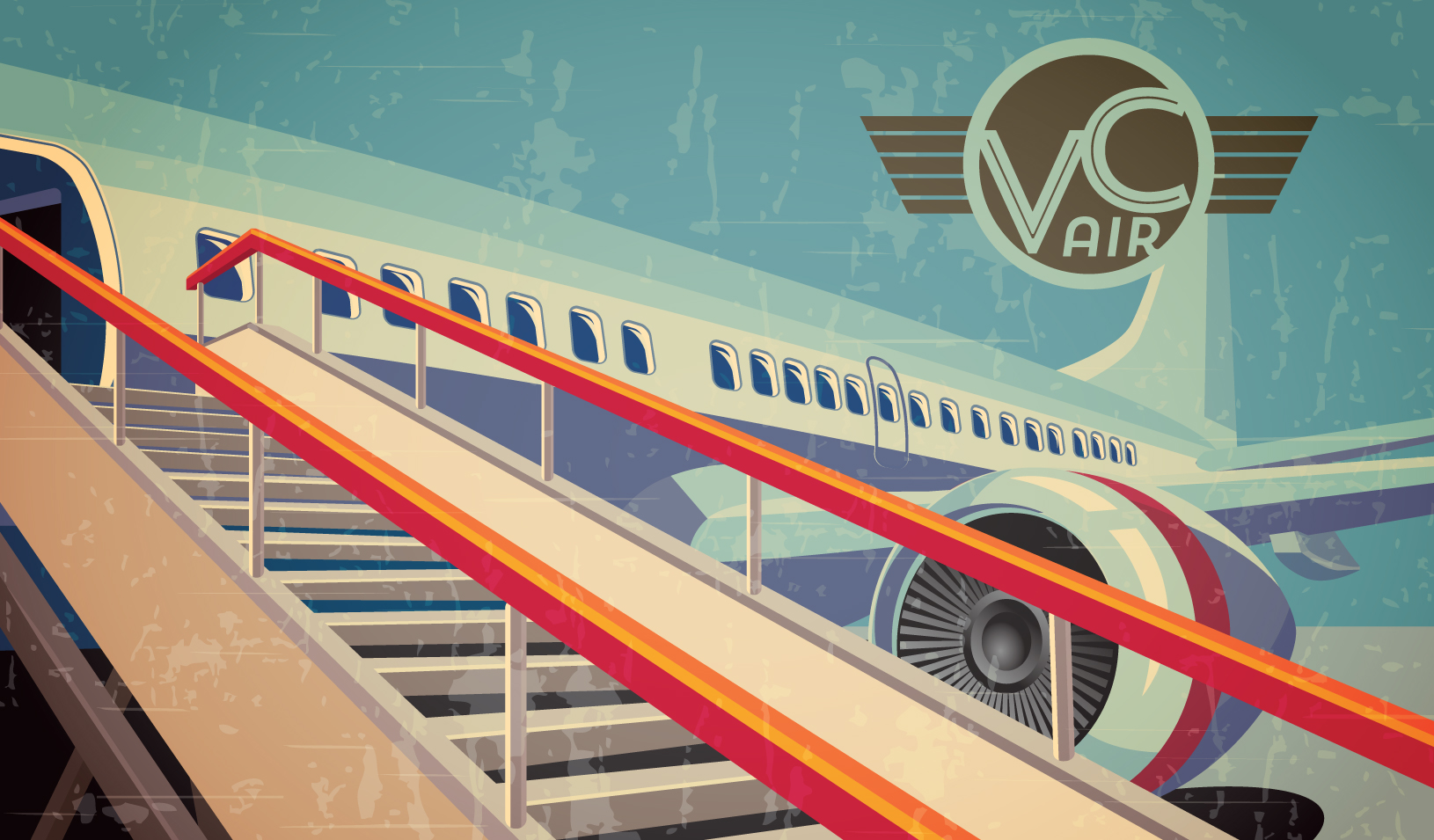 illustration of an airplane with exit stairs | istock