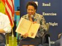 Attorney General Loretta E. Lynch reads to children at Seaton Elementary.