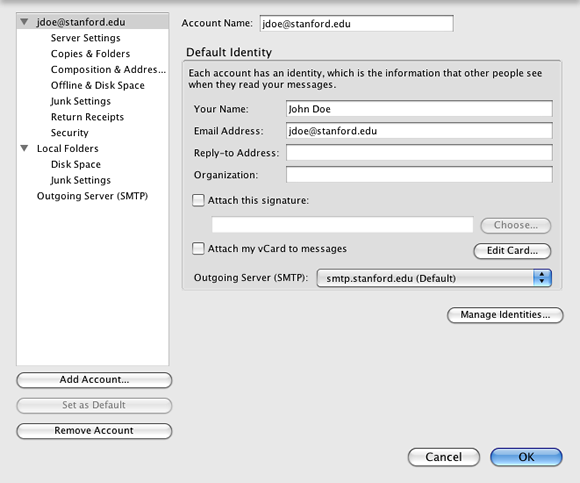 Account Setup dialog box