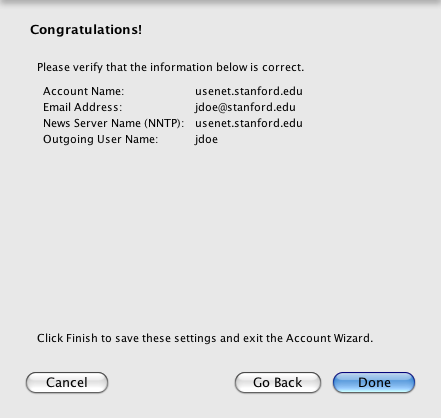 save settings and exit Account Wizard