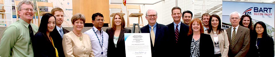 VTA BART Silicon Valley Program Office team, with General Manager Michael Burns at the FFGA signing event. Main image for Budget and Funding page.