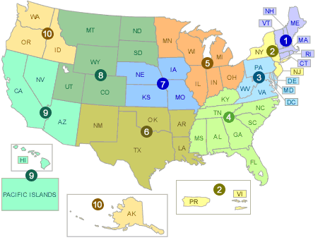 map of EPA regions