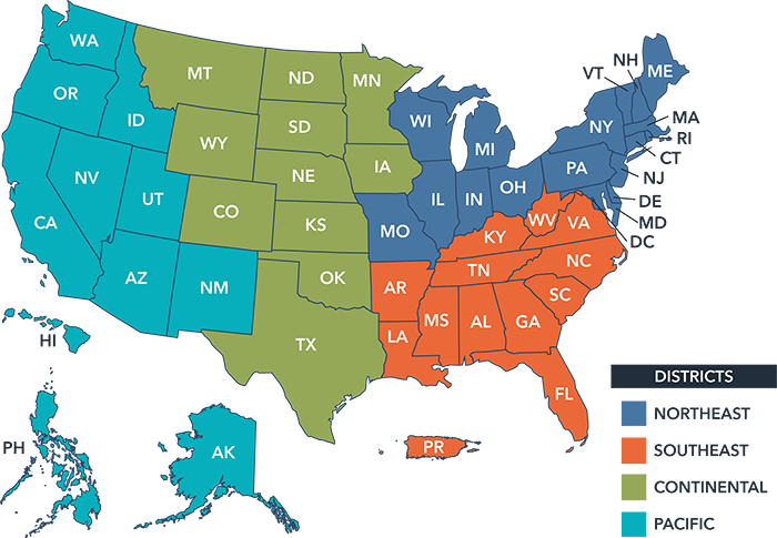 Map of the United States and Regions of the Veterans Benefits Administration