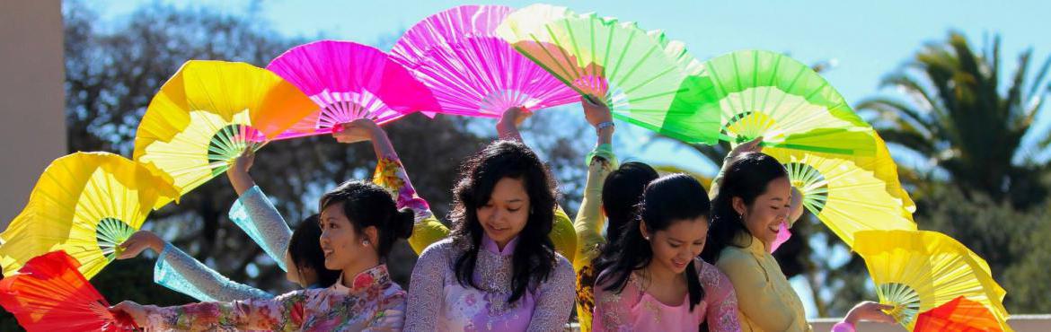 Students participating in a Vietnamese dance