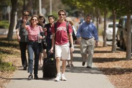 Stanford student walking with family 