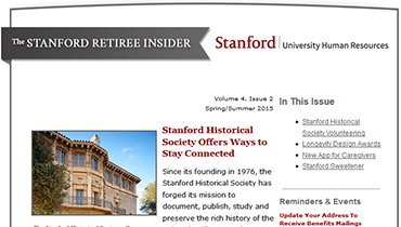 Screenshot of top of an issue of The Stanford Retiree Insider.