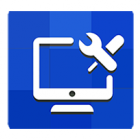 White icon of computer and tools on blue background