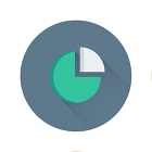 Dim blue circular icon of a pie chart with a larger green piece and white section