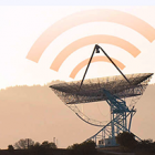 "The Dish" blog cover photo: Pink monochromatic shot of the Dish with sound waves icon