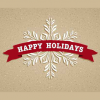 Vector image of white snowflake and red banner reading "Happy Holidays"