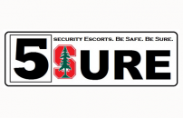Banner for 5-SURE reads, "Security Escorts. Be Safe. Be Sure."