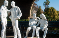 White sculpture of two male and two female figures, by George Segal, 1981.