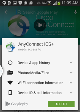agree to let AnyConnect access other applications